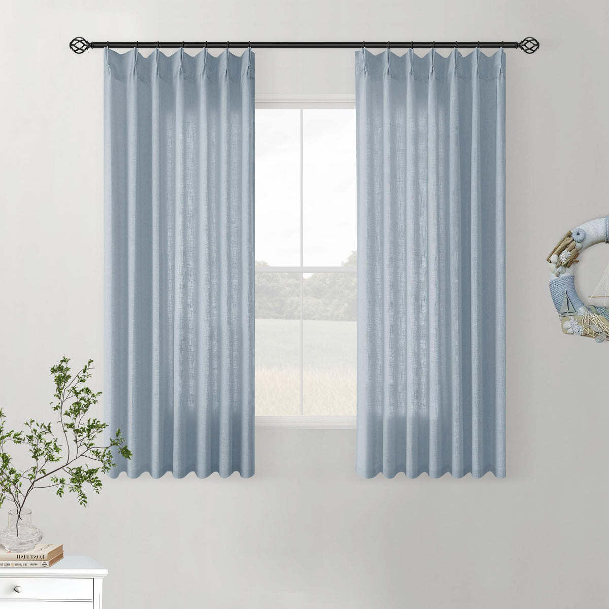 TWODRAPES Natural Pinch Pleated Linen Semi Sheer 84 Inch Curtains 2 Panels