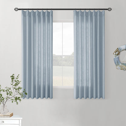 TWODRAPES Natural Pinch Pleated Linen Semi Sheer 84 Inch Curtains 2 Panels