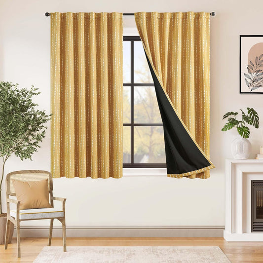 jinchan Boho Blackout Curtains 63 Inch Length Moon Phase Printed Drapes