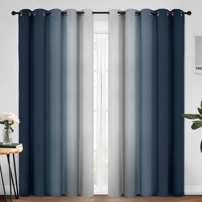 Yakamok Ombre Curtains Blue and Greyish White for Living Room,52Wx84L