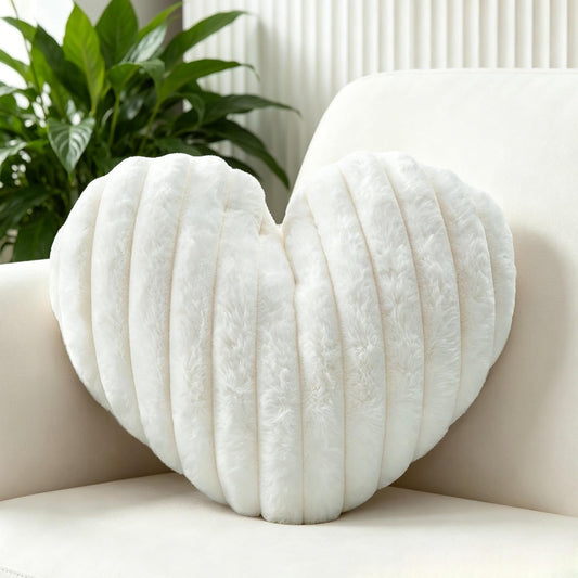 16 Inch White Heart Pillow Cute Fluffy Decorative Throw Pillows for Bed