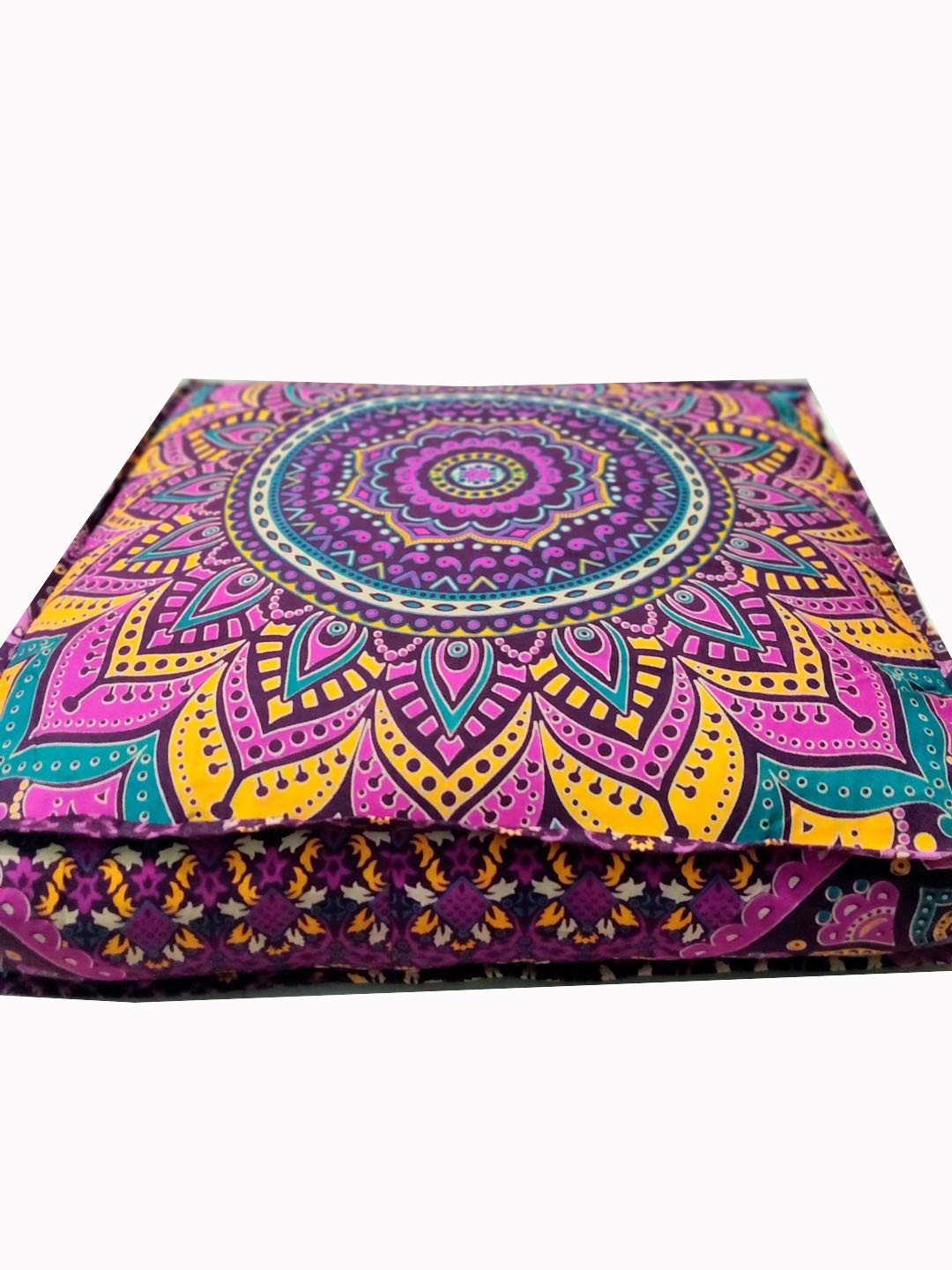 24" Black Gold Flower Mandala Barmeri Large Floor Pillow Cover Cushion Meditation Seating Ottoman Throw Cover Hippie Decorative Zipped Bohemian Pouf Ottoman Pom Pom Cases 24 " square