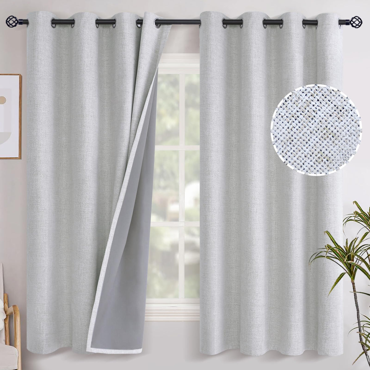 YoungsTex Linen Blackout Curtains 63 Inch Length Bedroom Beige Darkening