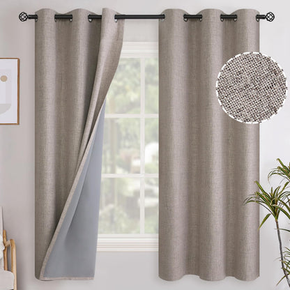 YoungsTex Linen Blackout Curtains 63 Inch Length Bedroom Beige Darkening