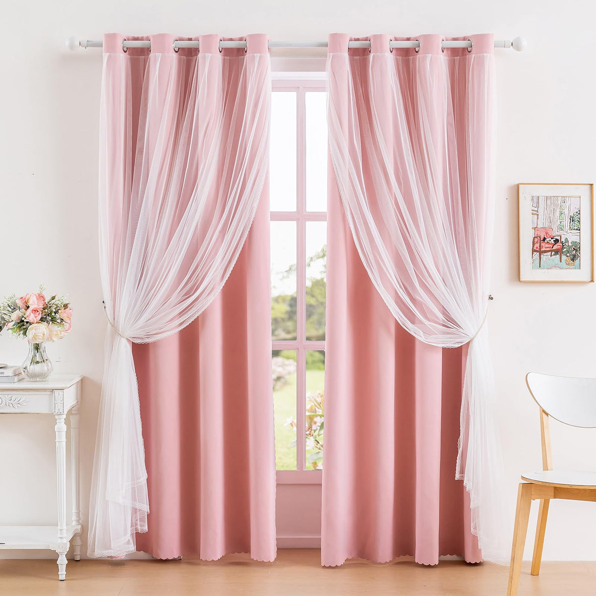 Anytime Double Layer Blackout Curtains 2 Panels，52Wx84L，Greyish White