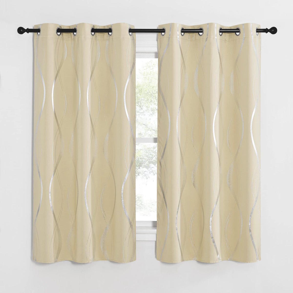 NICETOWN Grey Blackout Striped Pattern Curtains for Living Room, 52 x 84