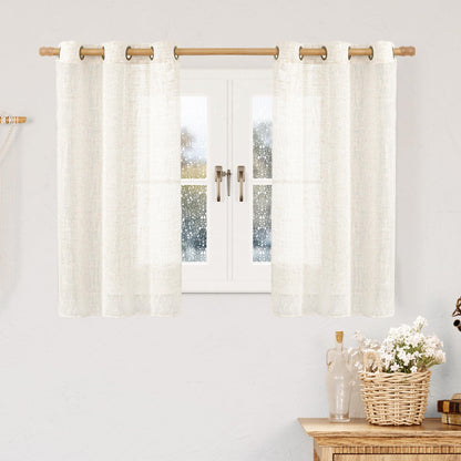 LAMIT Cream Ivory Linen Semi Sheer Curtains 84 inch Length for Bedroom