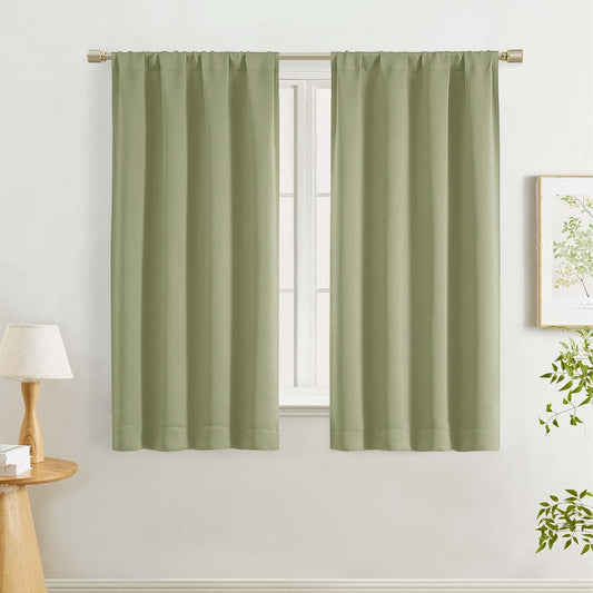 Lecloud Sage Green Room Darkening Curtains 54 Inch Length 2 Panels, Window Curtains for Bedroom, Energy Thermal Insulating Rod Pocket Curtain Drapes for Small Window, 40" W x 54" L