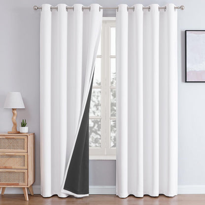 ChrisDowa 100% Blackout Curtains for Bedroom 63 Inch Long with Black Liner