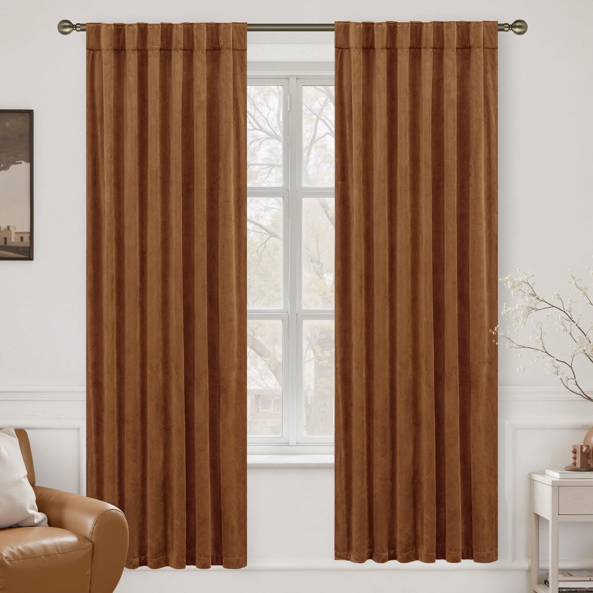 LAMIT Olive Green Velvet Curtains 84 Inch Length for Living Room, 2 Panels