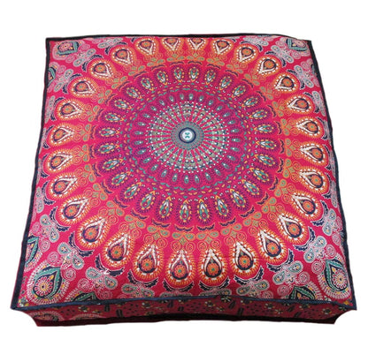 24" Black Gold Flower Mandala Barmeri Large Floor Pillow Cover Cushion Meditation Seating Ottoman Throw Cover Hippie Decorative Zipped Bohemian Pouf Ottoman Pom Pom Cases 24 " square