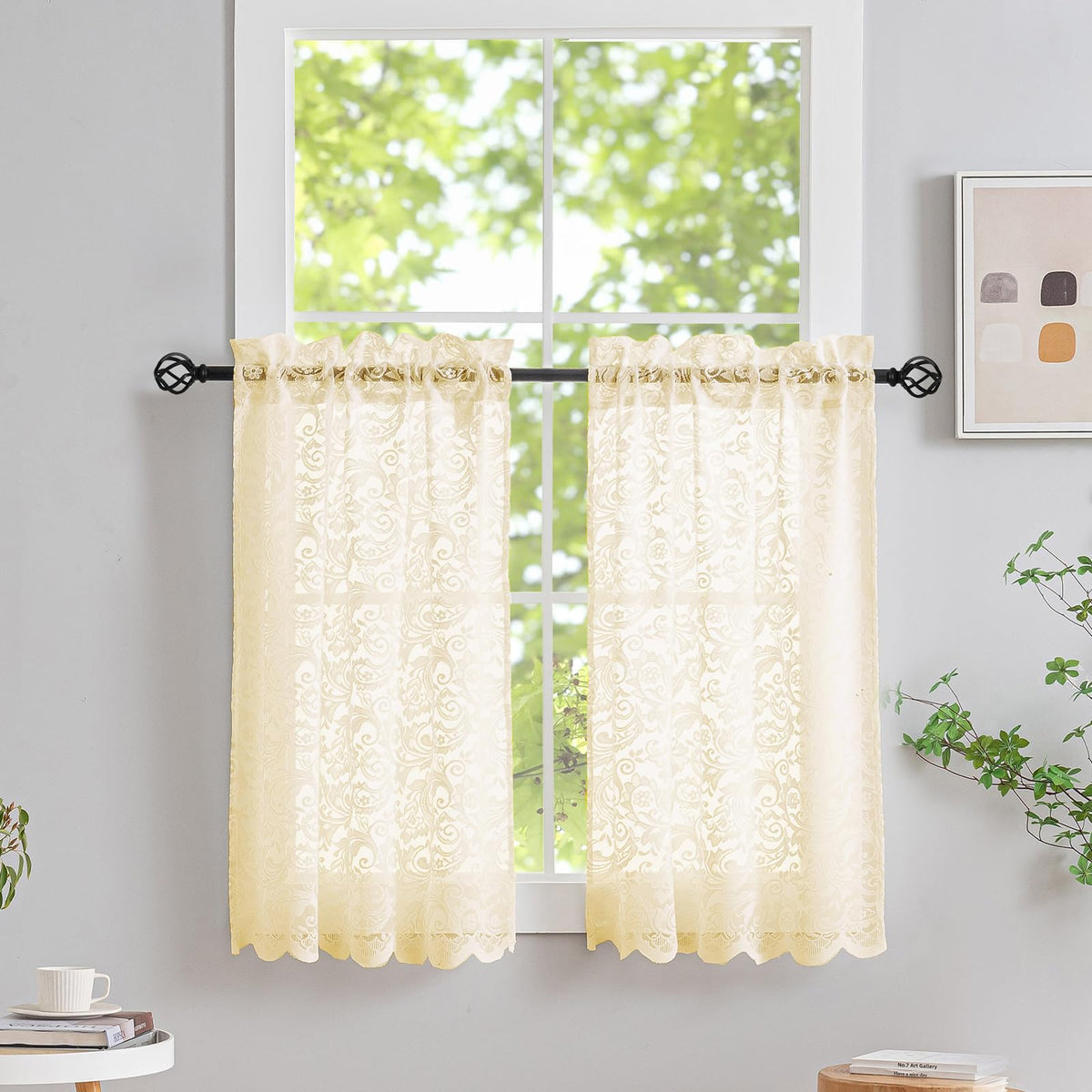 ALIGOGO Black Lace Curtains for Living Room, Gothic Decor, 52W x 84L Inch