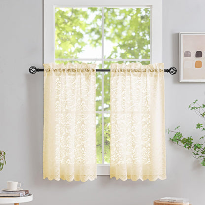 ALIGOGO Black Lace Curtains for Living Room, Gothic Decor, 52W x 84L Inch