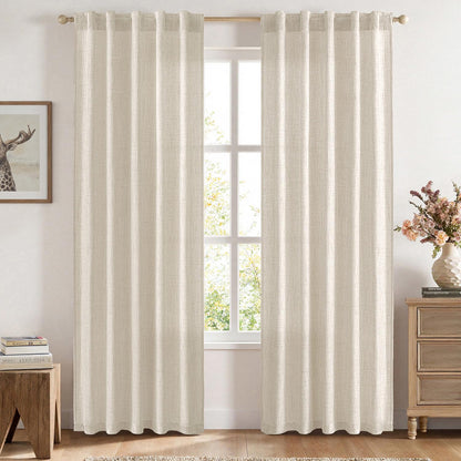 MIULEE Faux Linen Curtains 84 Inch Length 2 Panels Natural Semi Sheer Curtain with Back Tab Rod Pocket, Light Filtering Window Privacy Burlap Drapes for Living Room Bedroom 42W x 84L Linen