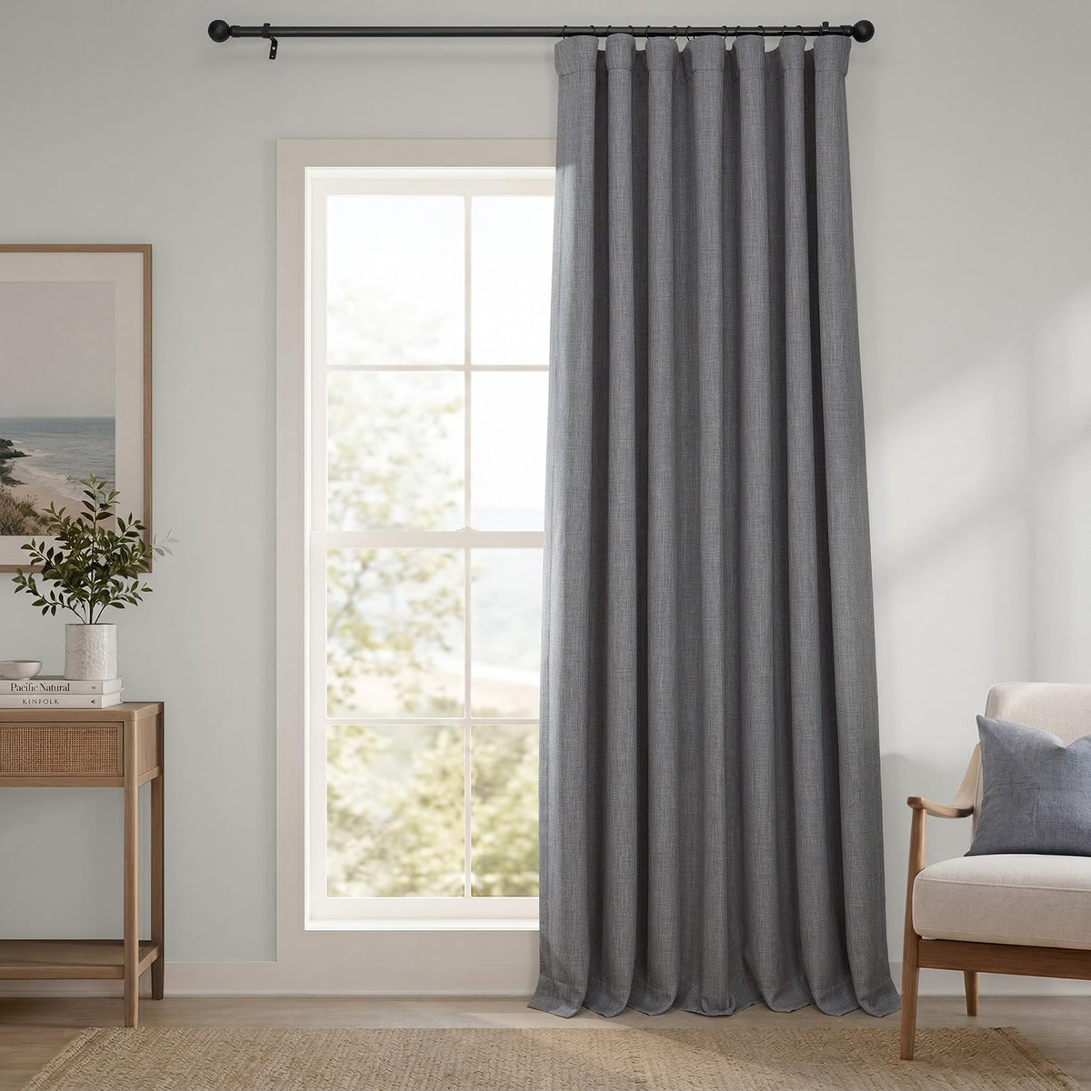 Faux Linen Curtains for Living Room (1 Panel) - 50W X 108L, Birch Taupe