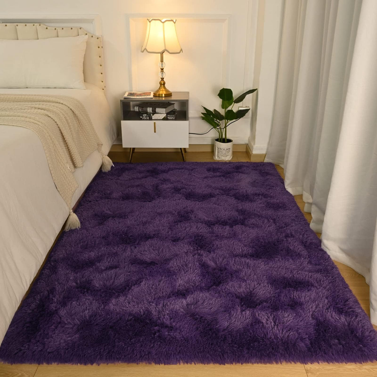 Softlife Rugs for Bedroom 4x5.3 Feet Purple Area Rug for Living Room Super Soft Shaggy Rugs for Dorm Fluffy Fuzzy Carpets Long Plush Bedside Rug Nursery Girls Boys Kids Room Home Christmas Decoration