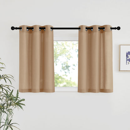 NICETOWN Natural Linen Curtains 84 inch Long 2 Panels Set, Grommet Top Thick Linen Burlap Semi Sheer Vertical Drapes Privacy Assured with Light Filtering for Bedroom/Living Room, W55 x L84