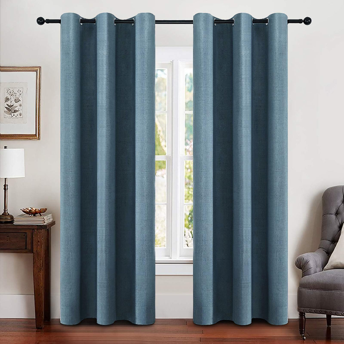 MIULEE 100% Blackout Linen Curtains for Bedroom 52x84 Inches Natural Beige
