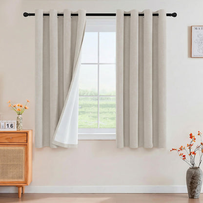 PrinceDeco Natural Linen Curtains 100% Blackout Linen Curtains for Bedroom Full Blackout Curtains 84 Inches Long Living Room Thermal Insulated Light Blocking Curtain Drapes White Backing, 2 Panels