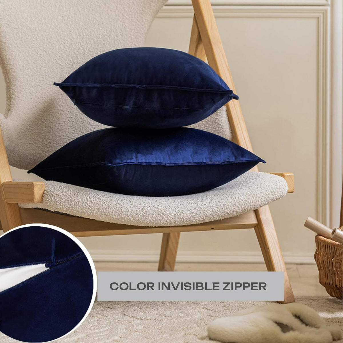 Velvet Navy Blue Throw Pillow Covers 18”x18”Pack of 2 Soft Decorative