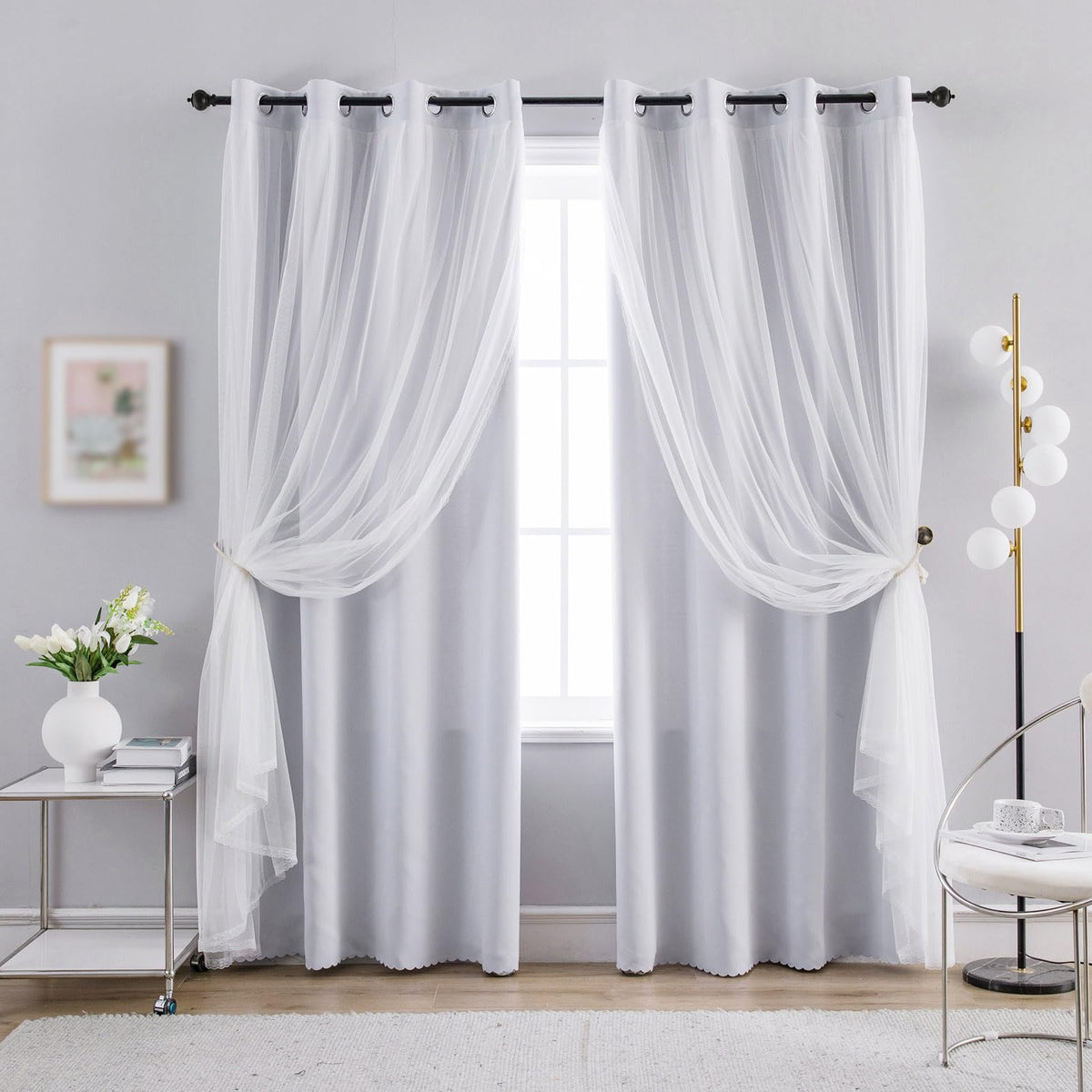 Anytime Double Layer Blackout Curtains 2 Panels，52Wx84L，Greyish White