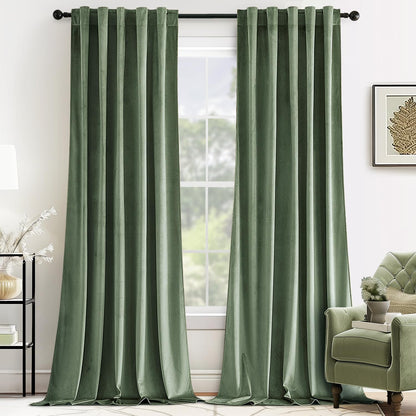MIULEE Velvet Curtains 52x84 inches 2 Panels Olive Green Blackout Curtains