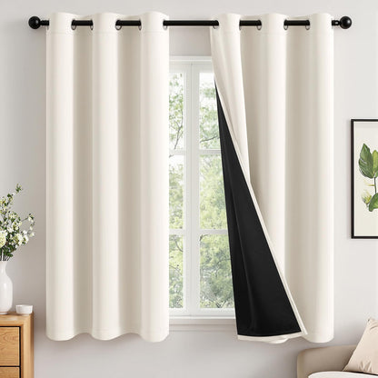 MIULEE Cream 100% Blackout Curtains for Bedroom 40x63 Inch Long