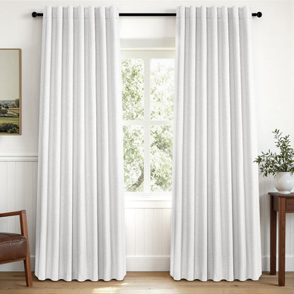Topfinel Cream Ivory Blackout Curtains & Drapes 84 Inch Length, Beige Pinch Pleat Full Blackout Flax Linen Tab Top Soundproof Curtains with Hooks Rings for Bedroom Living Room Track 2 Panels Set