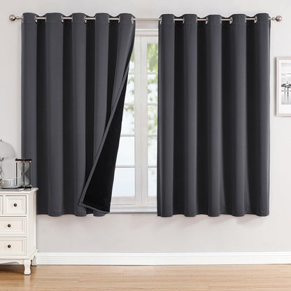 ChrisDowa 100% Blackout Curtains for Bedroom 63 Inch Long with Black Liner