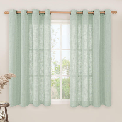 LAMIT Cream Ivory Linen Semi Sheer Curtains 84 inch Length for Bedroom