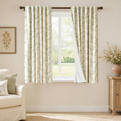 Lazzzy Taupe Vintage Floral Linen Curtains Farmhouse 50W X 84L 2 Panels