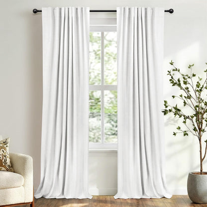 Linen Total Blackout Curtains for Bedroom Living Room 84 Inch, Cream