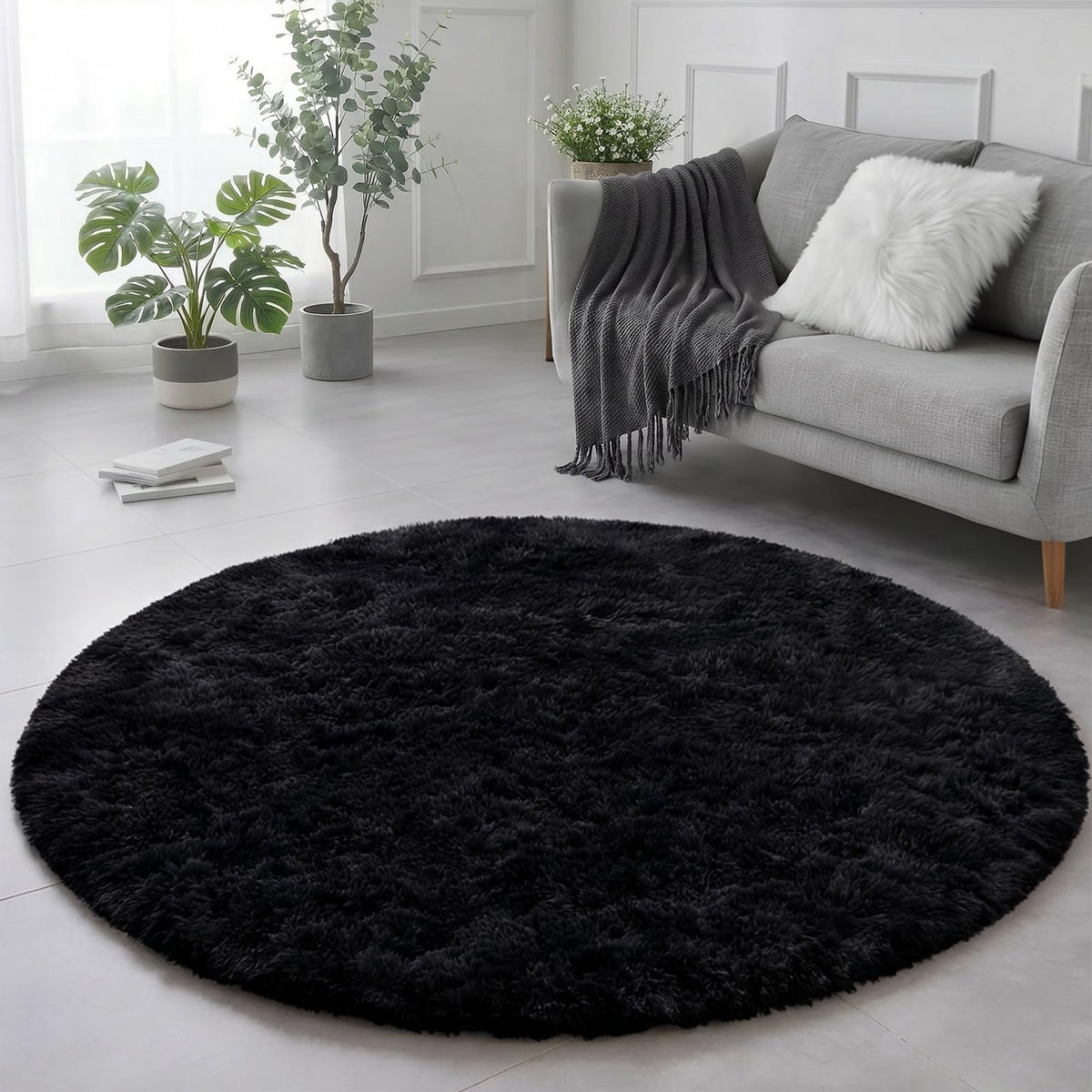 Amdrebio Pink Circle Round Fluffy Area Rug 4Ft for Girls Bedroom Kids Room