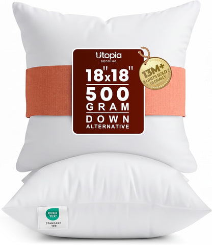 Utopia Bedding 18x18 Pillow Inserts, White Throw Pillows for Couch, 2 Pack