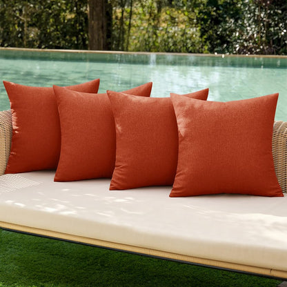 MIULEE Pack of 4 Decorative Outdoor Throw Pillow Covers Linen Waterproof Pillow Covers Summer Farmhouse Cushion Cases for Patio Garden Tent Balcony Couch Sofa 18x18 Inch Red/Turquoise