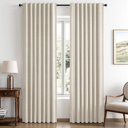 MIULEE 100% Blackout Linen Curtains for Bedroom 42 x 84 Inch Ivory 2 Panels