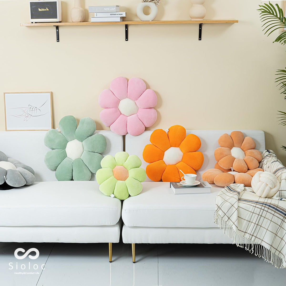 Sioloc Flower Shaped Throw Pillow Butt Cushion, Seating Cushion, Cute Room Decor & Plush Pillow for Bedroom Sofa Chair (Blush, 15.7")