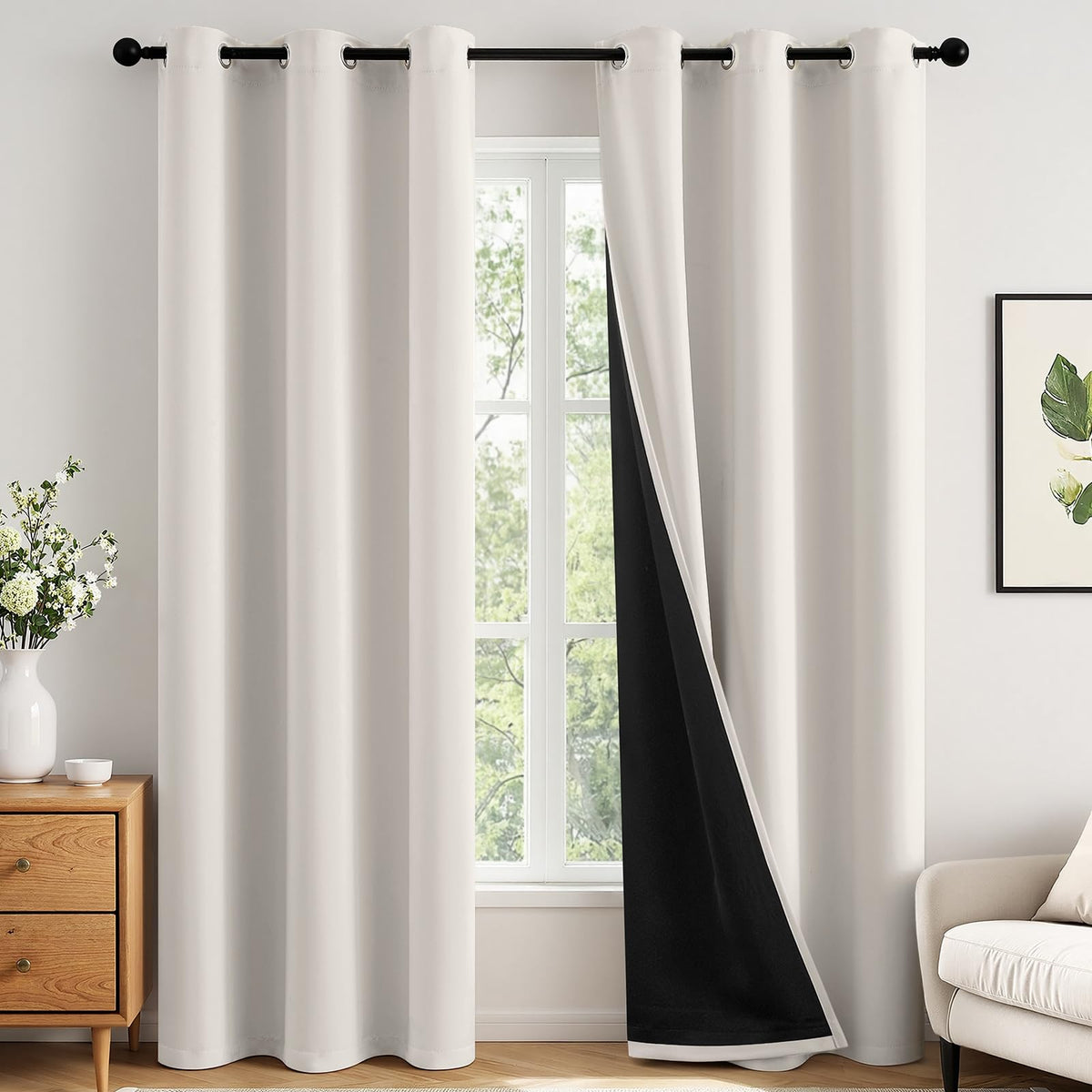 MIULEE Cream 100% Blackout Curtains for Bedroom 40x63 Inch Long
