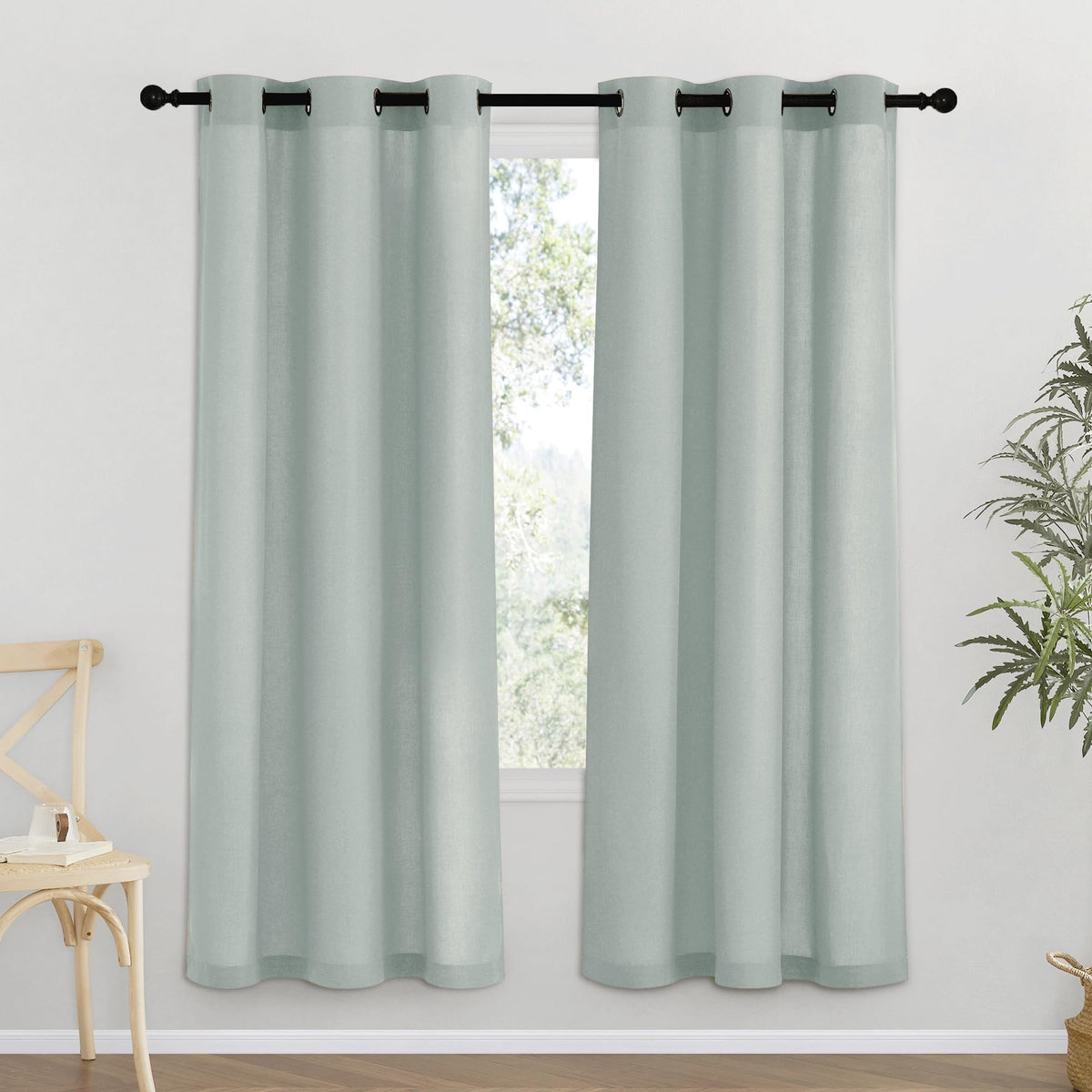 NICETOWN Natural Linen Curtains 84 inch Long 2 Panels Set, Grommet Top Thick Linen Burlap Semi Sheer Vertical Drapes Privacy Assured with Light Filtering for Bedroom/Living Room, W55 x L84