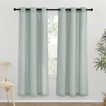 NICETOWN Natural Linen Curtains 84 inch Long 2 Panels Set, Grommet Top Thick Linen Burlap Semi Sheer Vertical Drapes Privacy Assured with Light Filtering for Bedroom/Living Room, W55 x L84