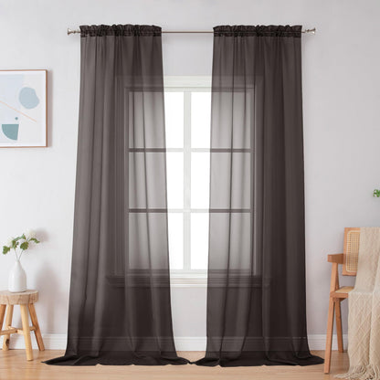 Simplebrand Black Sheer Curtains 84 Inches Long 2 Panels for Living Room