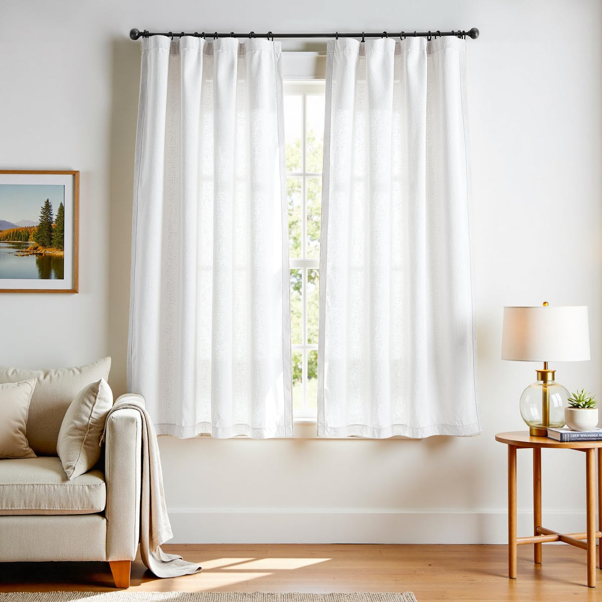 jinchan Linen Curtains Light Filtering Back Tab 50x96 Inch 2 Panels Beige