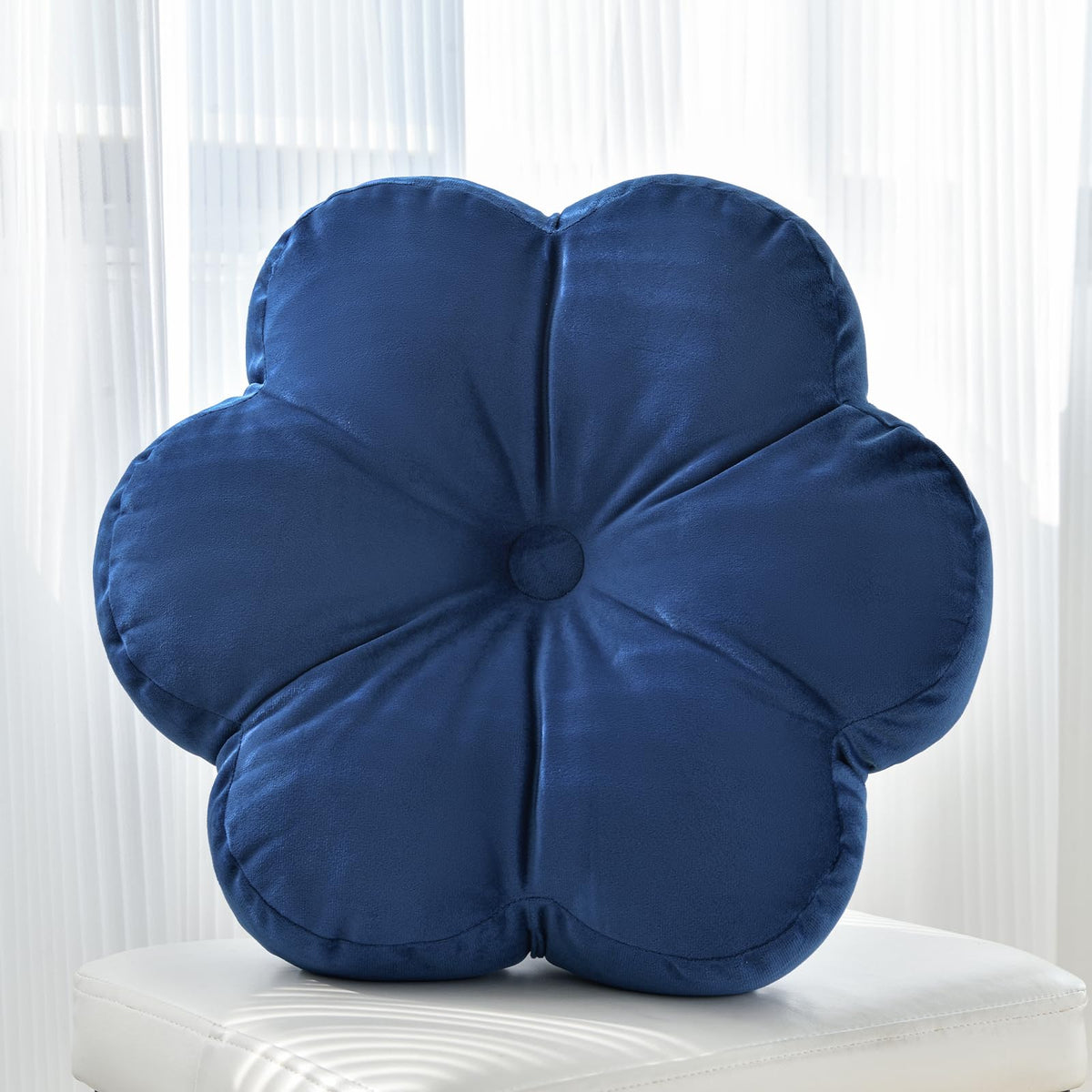 Flower Shaped Round Throw Pillow, Decorative Seat Cushion, 15", Ivory White