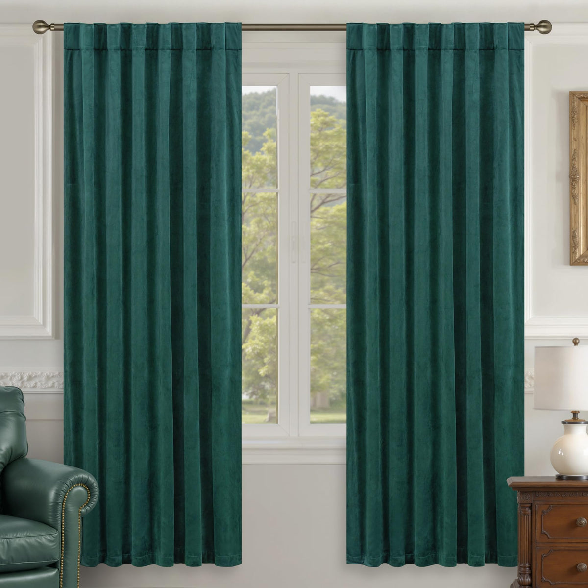 LAMIT Olive Green Velvet Curtains 84 Inch Length for Living Room, 2 Panels