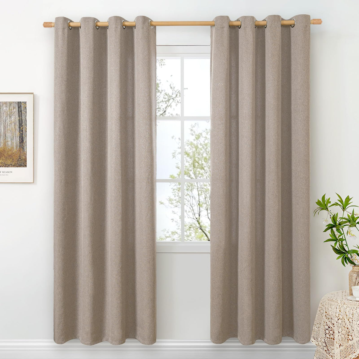 BGment Oatmeal Linen Curtains 84 Inch Length 2 Panels Set for Living Room