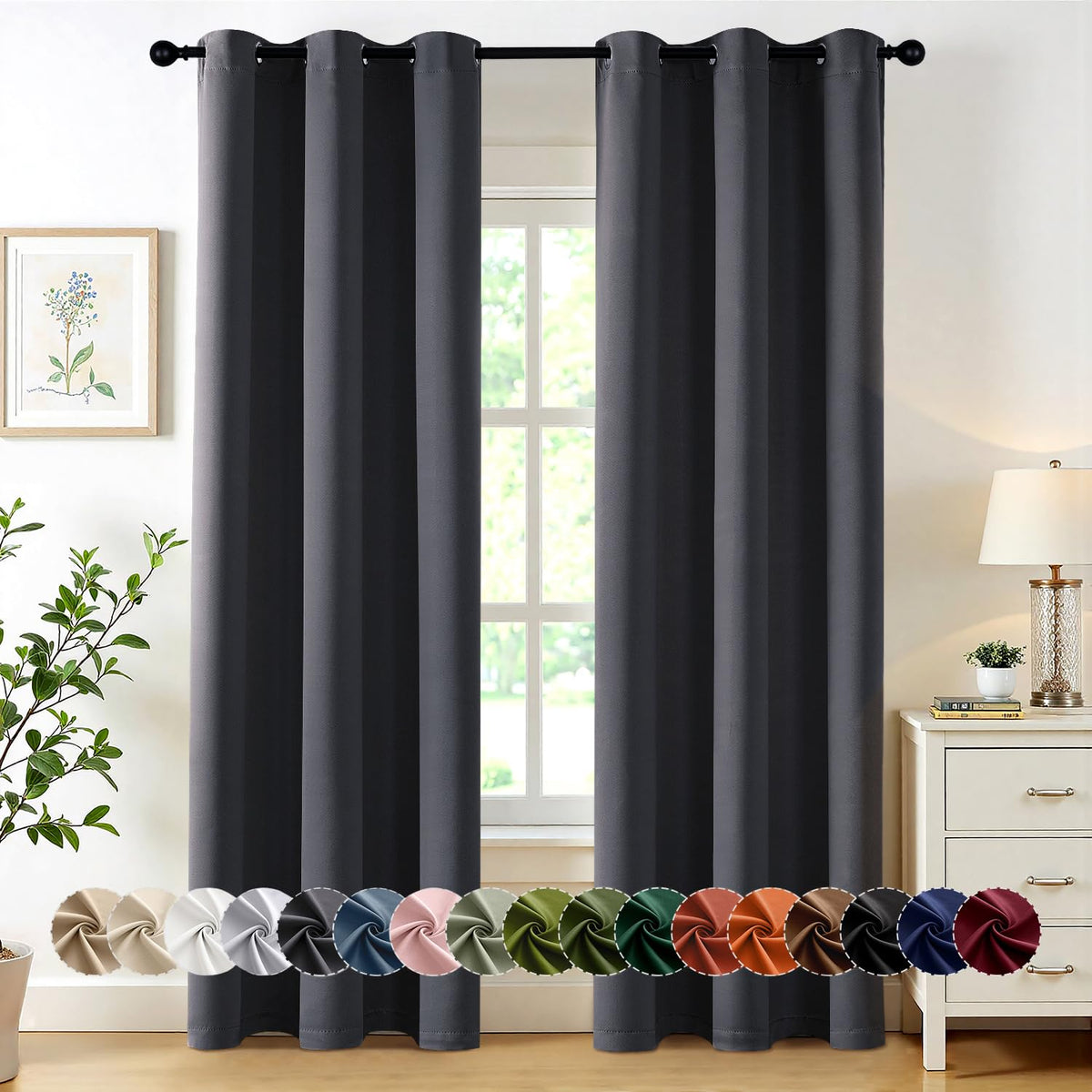 MIULEE Blackout Curtains for Bedroom 2 Panels 40 x 63 Inch Long Dark Grey