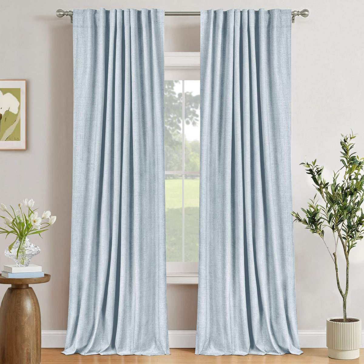 Linen Total Blackout Curtains for Bedroom Living Room 84 Inch, Cream