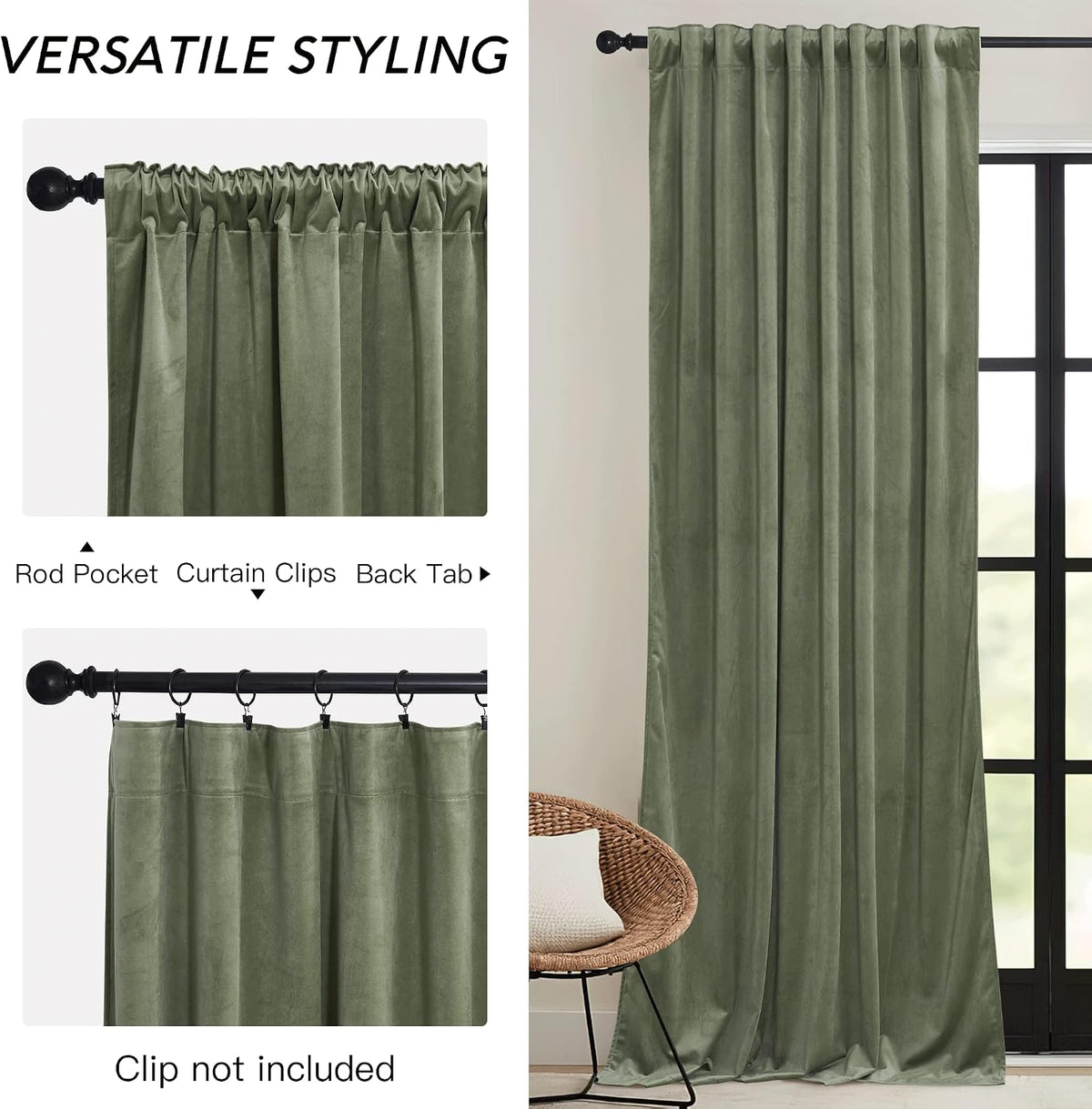 RYB HOME Sage Green Velvet Curtains 84 inches for Bedroom Living Room