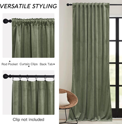 RYB HOME Sage Green Velvet Curtains 84 inches for Bedroom Living Room