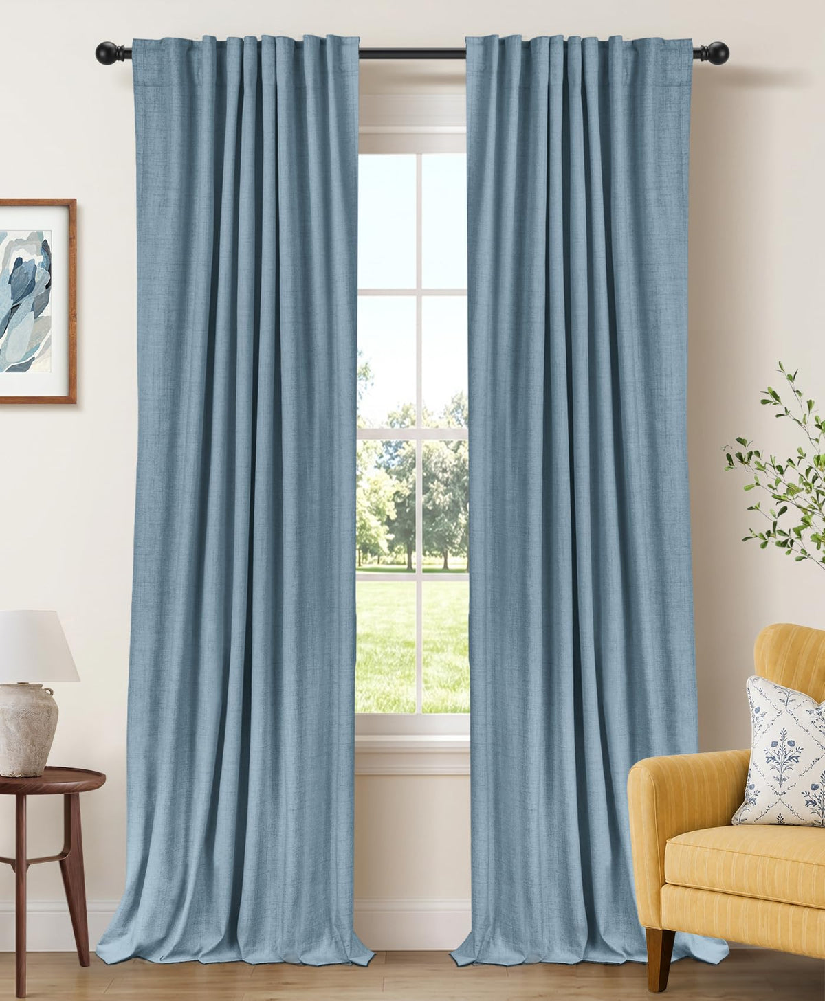 Linen Total Blackout Curtains for Bedroom Living Room 84 Inch, Cream